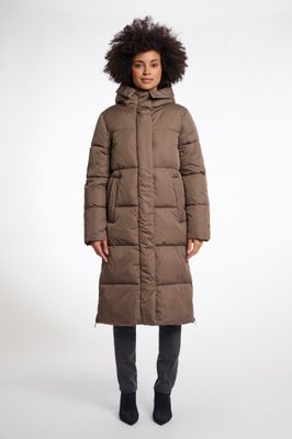 Rino & Pelle Long hooded padded coat dark toffee Tessa.7002512