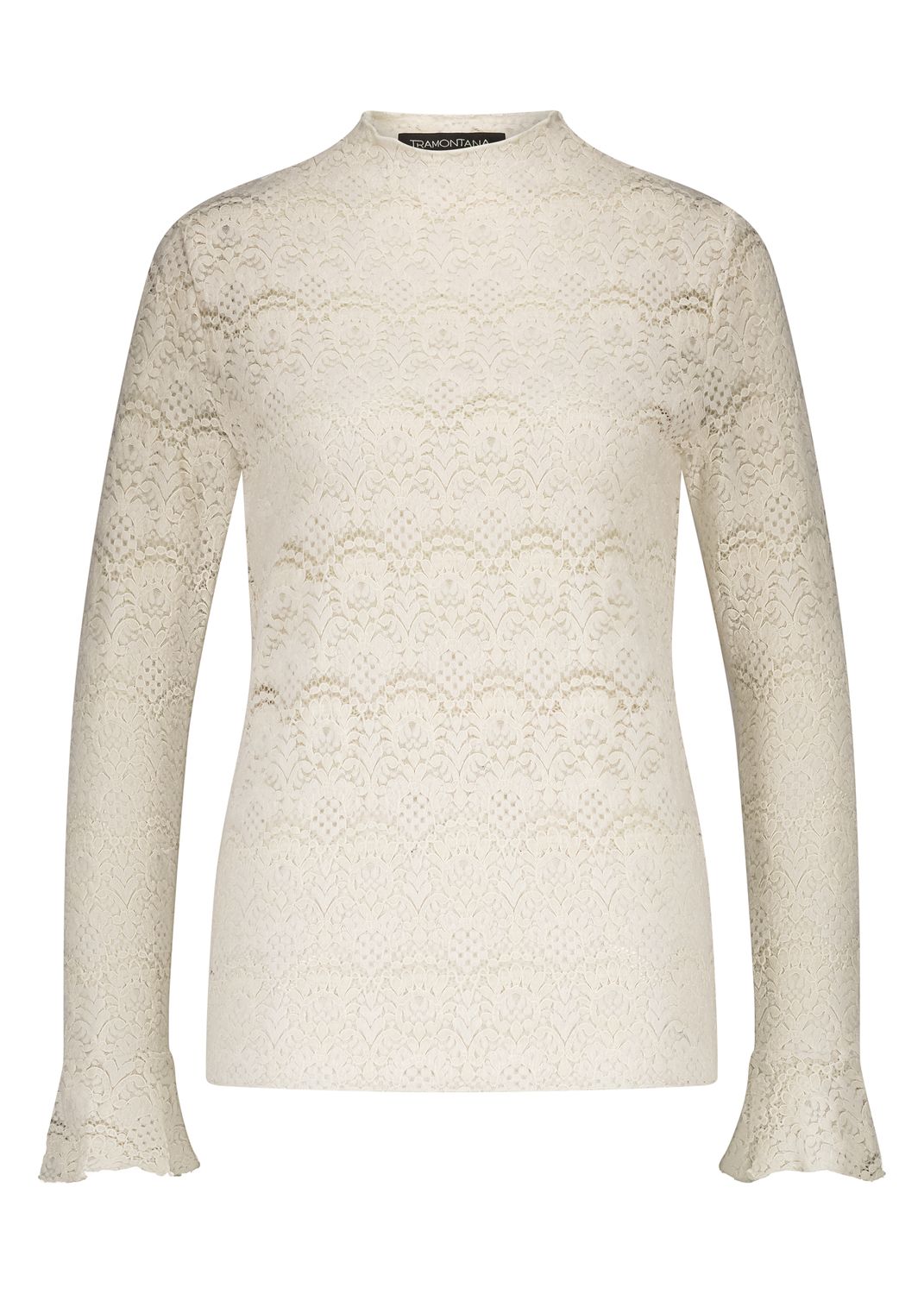 Tramontana Flared-Sleeve Brushed Lace Top Stone C56-18-401