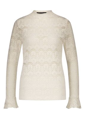 Tramontana Flared-Sleeve Brushed Lace Top Stone C56-18-401