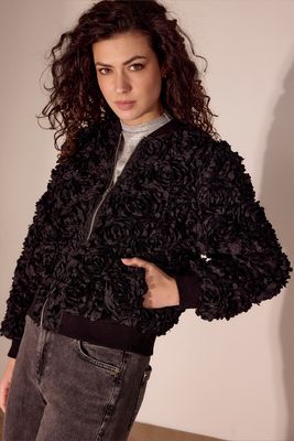 Tramontana Bomber Jacket 3D Flowers Black C02-18-801