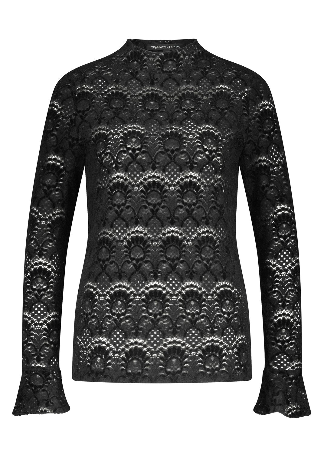 Tramontana Flared-Sleeve Brushed Lace Top Black C56-18-401
