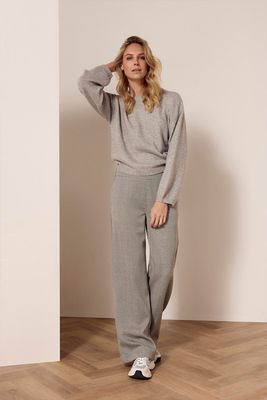 Tramontana Wide-Leg Trousers Fancy Herringbone Mid Grey Melange C01-18-101