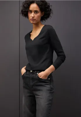 Street One LTD QR heart shape rib shirt l Black A324167