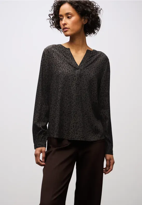 Street One LTD QR Splitneck tunic blouse darkest brown A346108