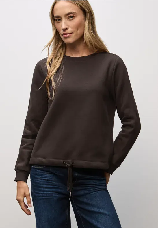 Street One Crewneck w. Knit Rib Stripe darkest brown A303544