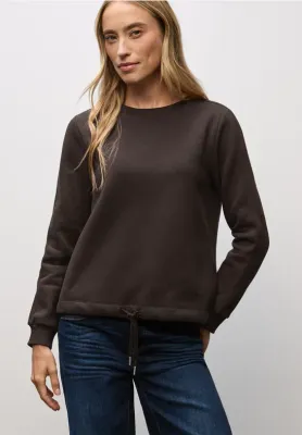 Street One Crewneck w. Knit Rib Stripe darkest brown A303544