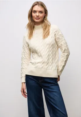 Street One LTD QR_turtle neck cable sweat soft beige A303325