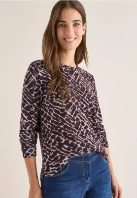 Cecil Cosy Melange AOP T-Shirt eggplant red melange B324148