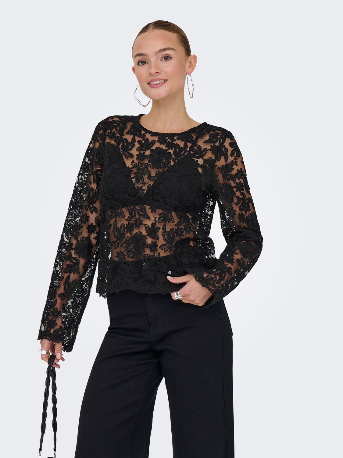 Only ONLANJA L/S LACE TOP JRS Black 15364735