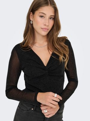 Only ONLMELLA L/S KNOT GLIT TOP WVN Black 15358430