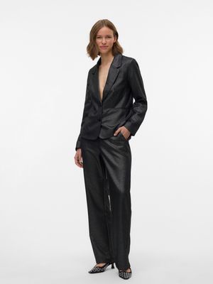 Vero Moda VMSAFINA MW STRAIGHT SHINY PANT Black/SILVER LUREX 10336242