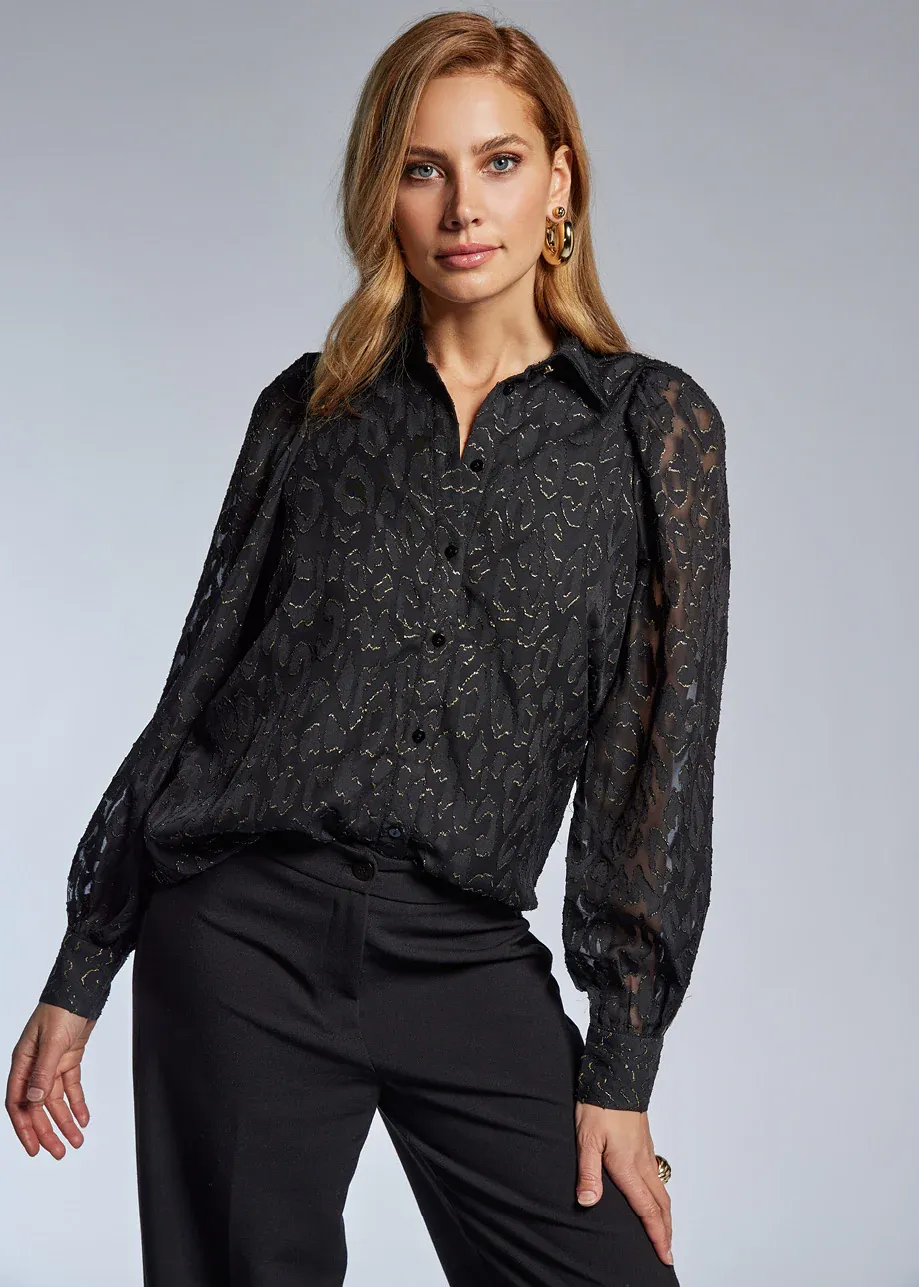 Freebird Blouse F-Wv-Burnout-Panter-25-4 Black Kendall