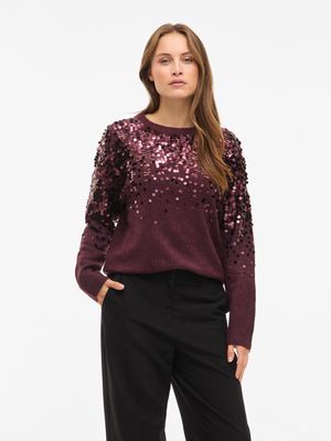 Vila VISIQUIN O-NECK L/S GLITTER KNIT TO: Fig/DTM SEQUINS 14111877