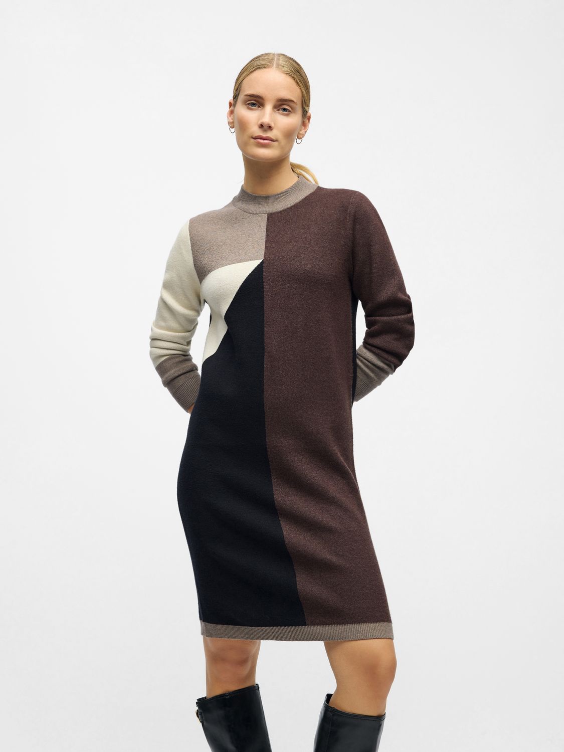 Object OBJRAY L/S  KNIT DRESS AOP NOOS Morel/Seal brown/san 23040957