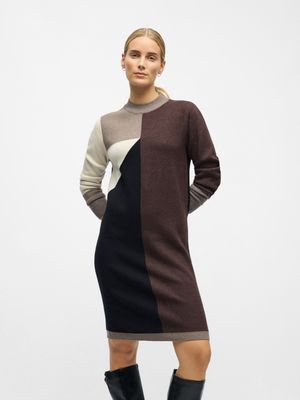 Object OBJRAY L/S  KNIT DRESS AOP NOOS Morel/Seal brown/san 23040957