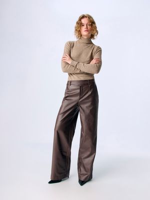 Object OBJMELBA LISA WIDE COATED PANT NOOS Seal Brown 23045831