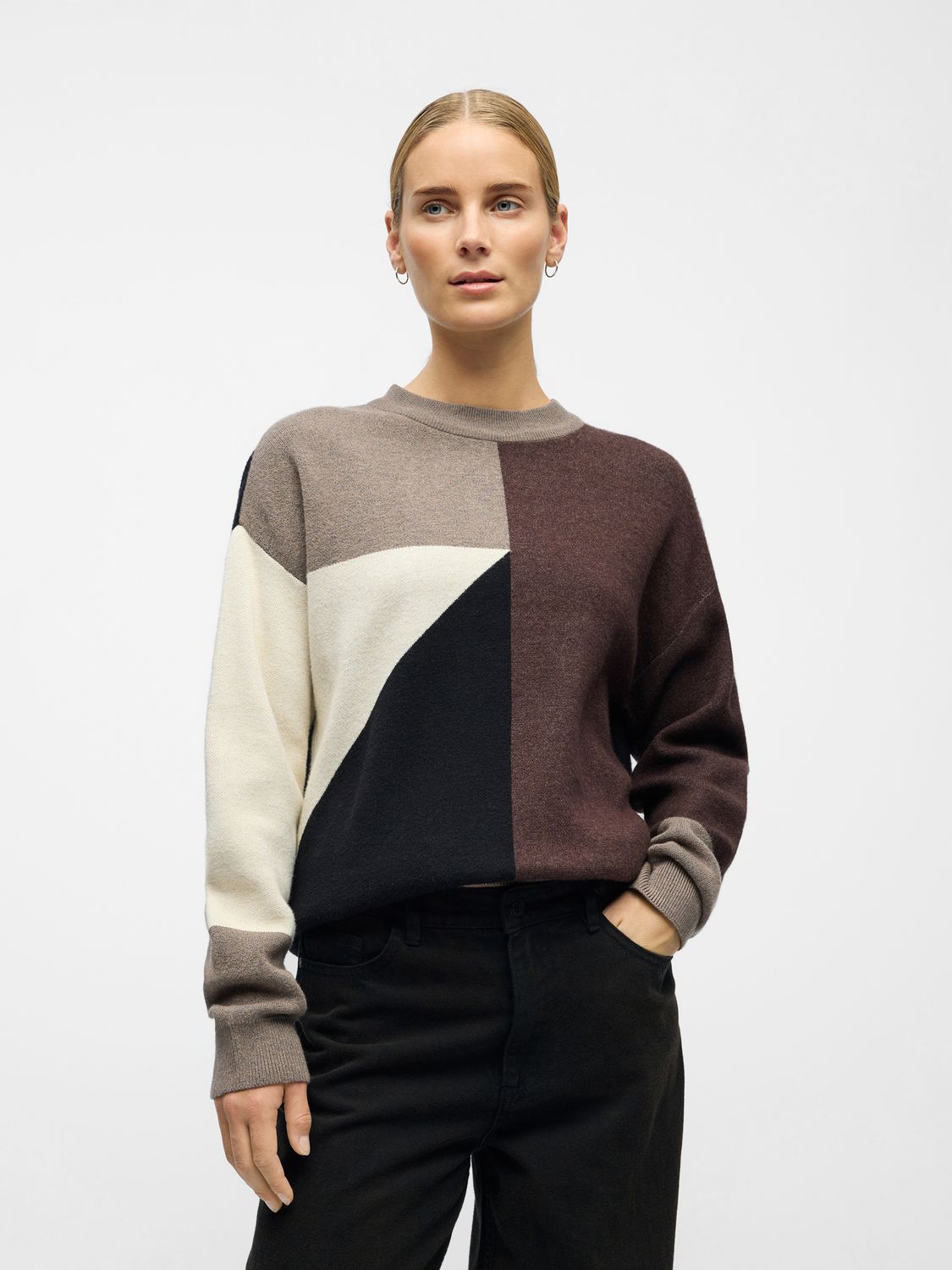 Object OBJRAY LO L/S KNIT PULLOVER AOP NOO: Morel/Seal brown/san 23044642