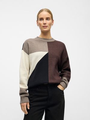 Object OBJRAY LO L/S KNIT PULLOVER AOP NOO: Morel/Seal brown/san 23044642