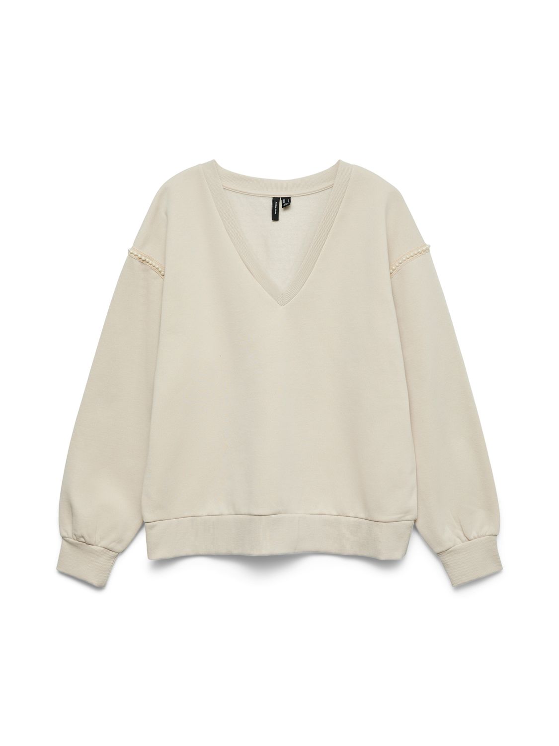 Vero Moda VMDAISY PEARL V-NECK SWEAT JRS GA B: Pumice Stone/Pearls on sleeve 103