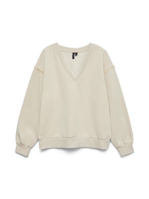 Vero Moda VMDAISY PEARL V-NECK SWEAT JRS GA B: Pumice Stone/Pearls on sleeve 103