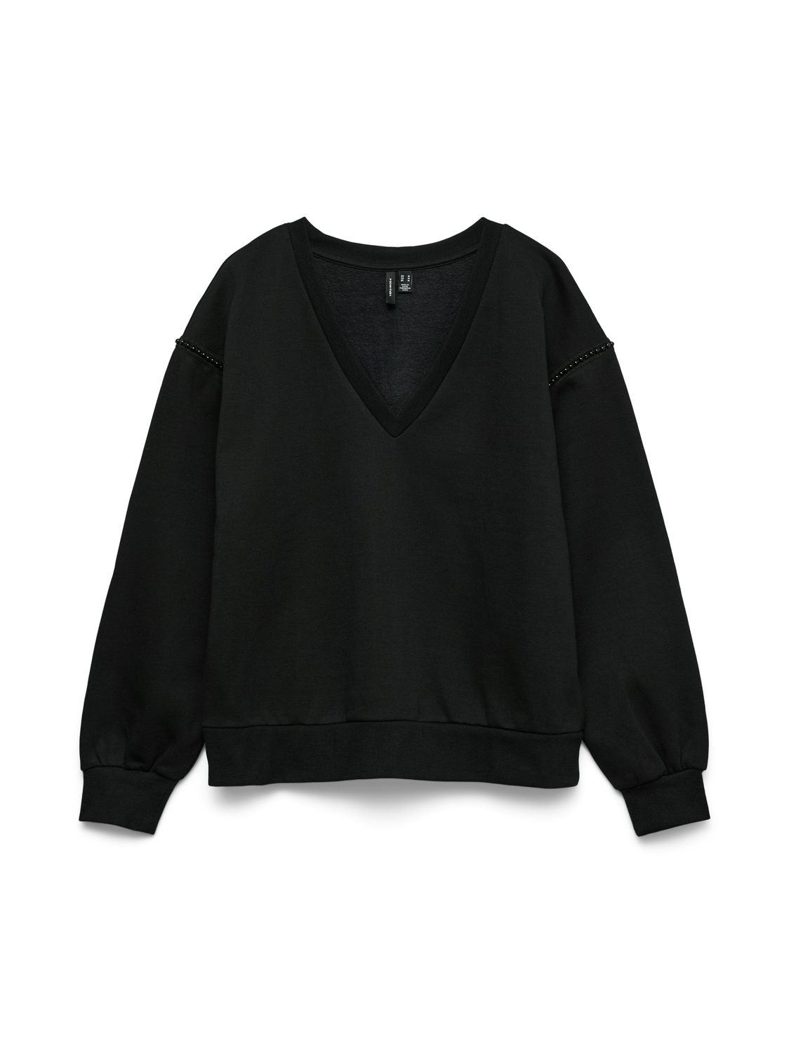 Vero Moda VMDAISY PEARL V-NECK SWEAT JRS GA B: Black/Pearls on sleeve 10338099