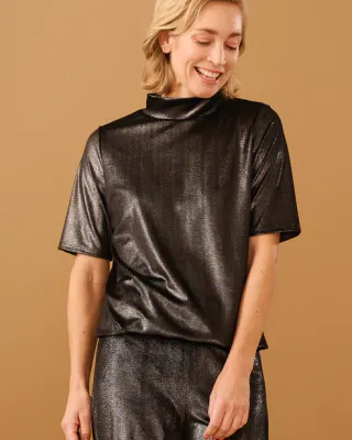 FOS Amsterdam Top Adina Velours Lurex Zwart 7645