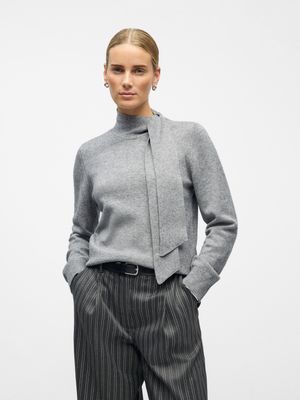 Object OBJTHESS L/S RE BOW KNIT PULLOVER N: Medium Grey Melange 23048077