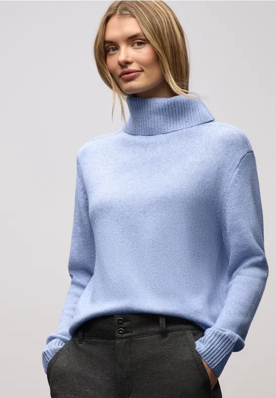 Street One cosy sweater with roll-neck frosted blue mel. A303627