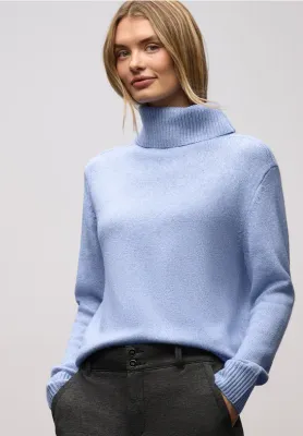Street One cosy sweater with roll-neck frosted blue mel. A303627