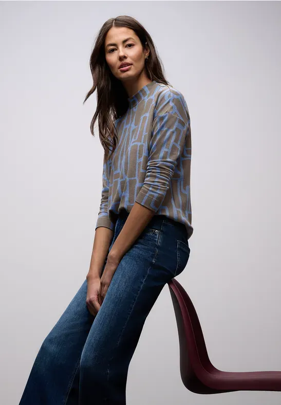 Street One LTD QR dessin turtle neck shir frosted blue A324396