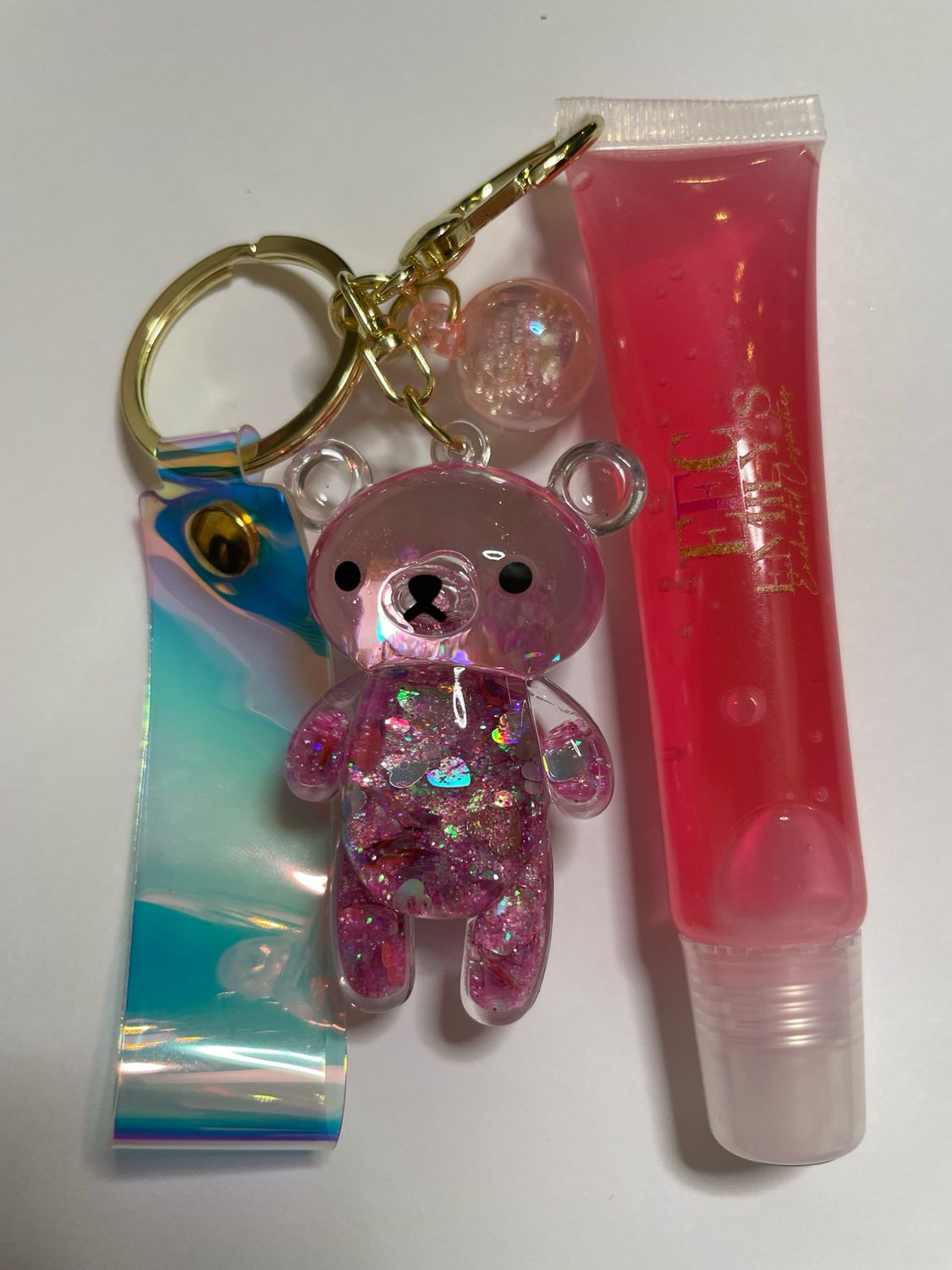 Preteen Lipglosses Bubble Gum with Bear Keychain 
