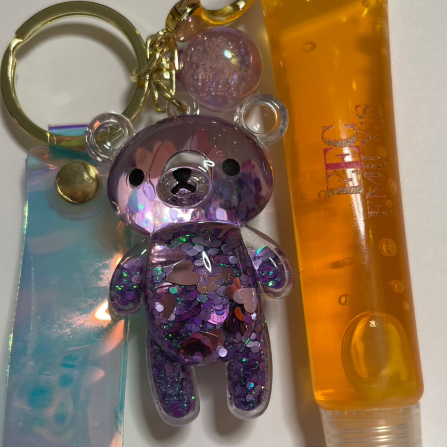 Preteen Orange LipGlosses With Teddy Bear Keychains