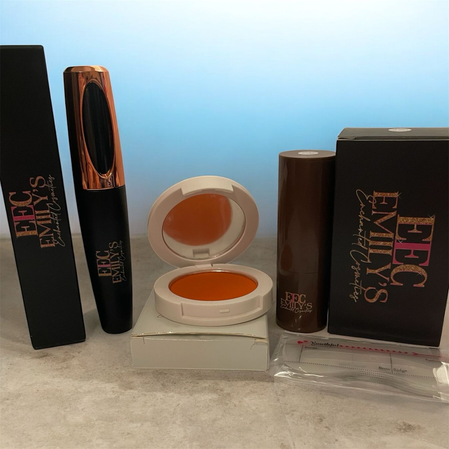 Colorful Mascara, Cheek Blush, &amp; Press Powder Compact Package 