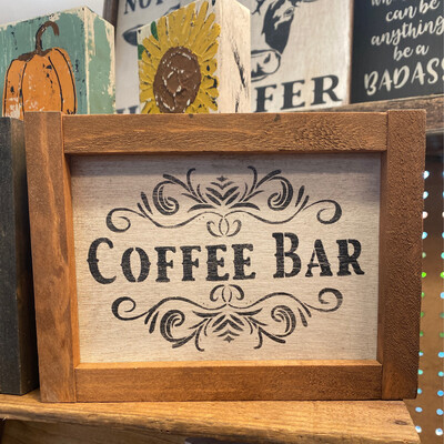 #78
 COFFEE BAR Country Style Wood Sign White