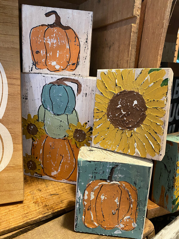 Palette Knife Painted Blocks Pumpkins &amp; Sunflowers