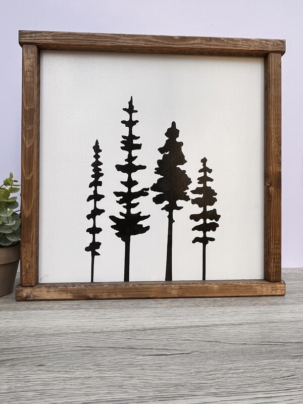 Four Tall Trees Silhouette Wood Sign