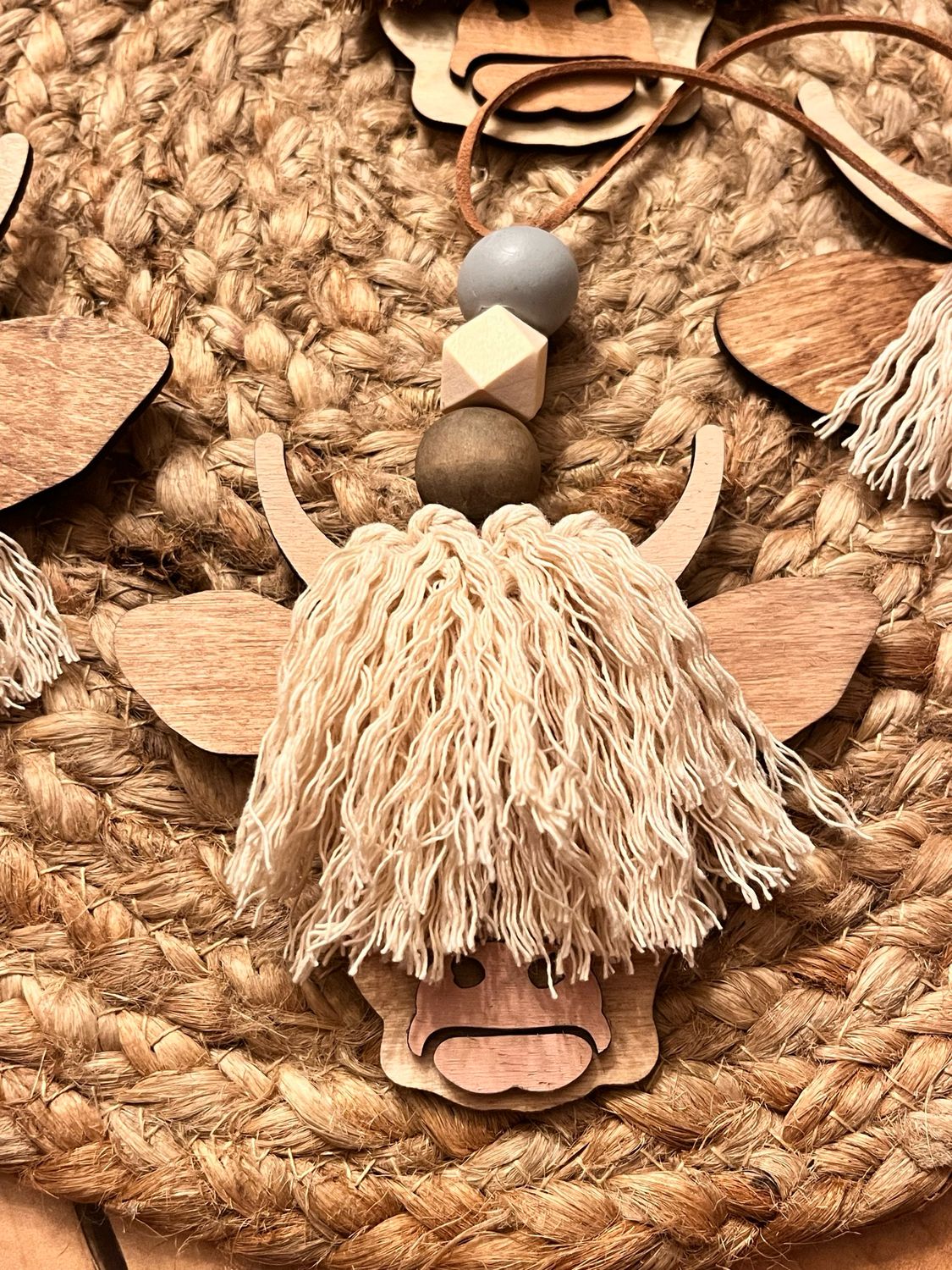 Highland Cow Macrame Ornament / Car Charm (FREE SHIPPING)