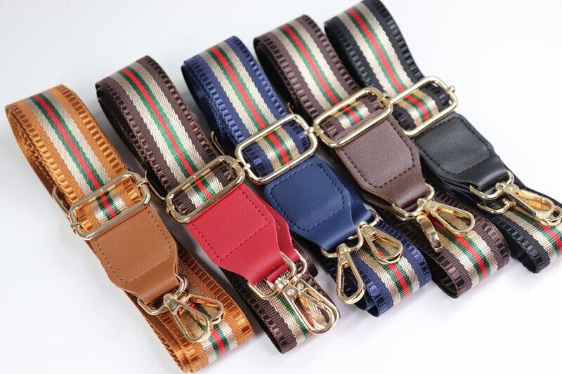 Adjustable Crossbody Strap with Green and Red Stripe