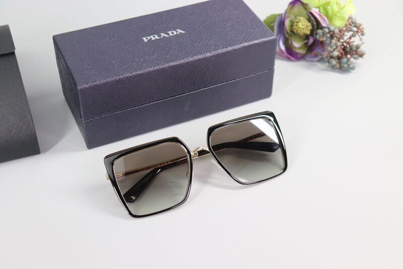 *NEW* PRADA Sunglasses Black Gold-Grey Lens 57mm