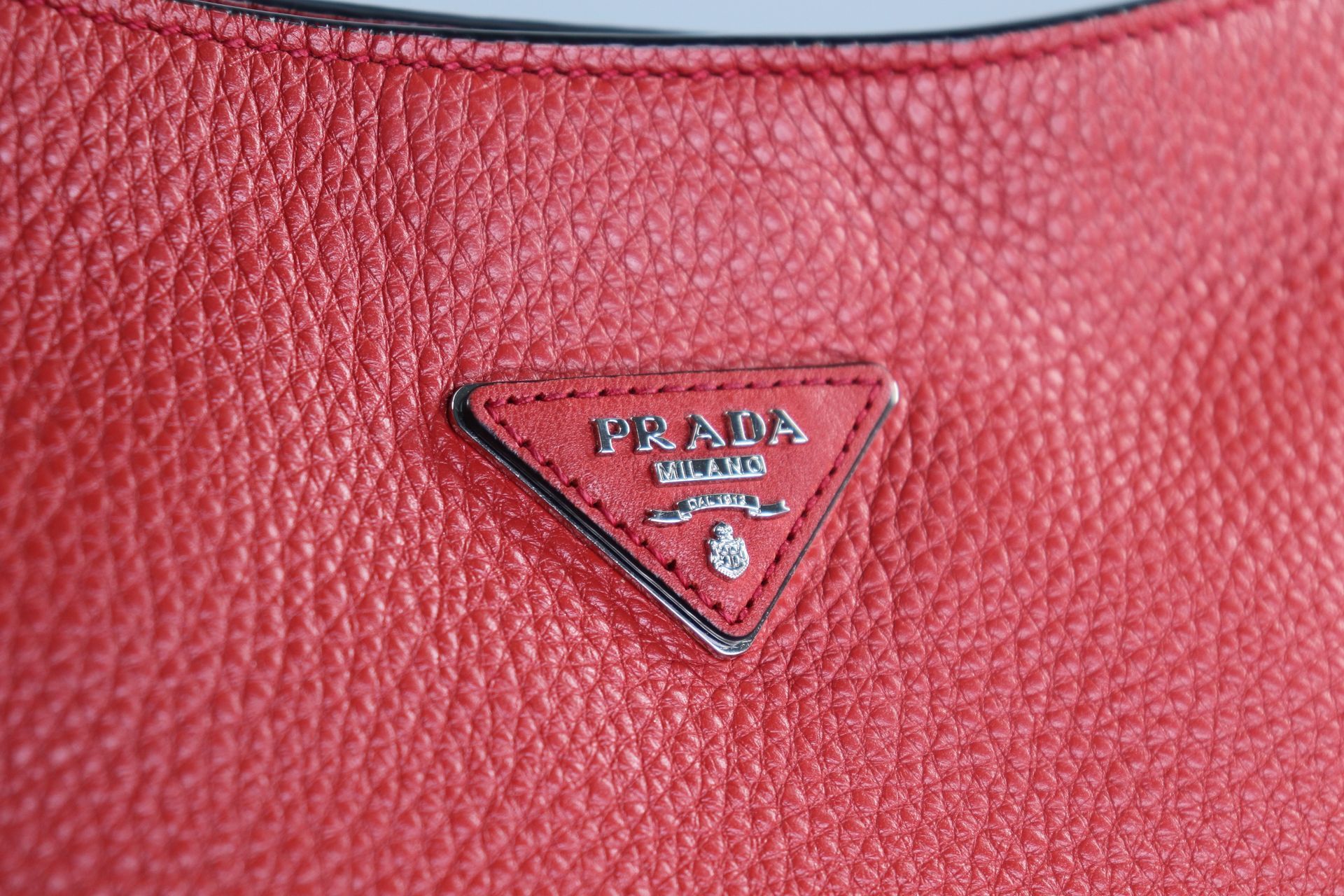 PRADA RED VITELLO DAINO HOBO BAG