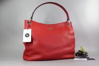 PRADA RED VITELLO DAINO HOBO BAG