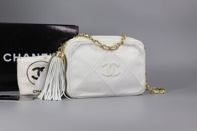 CHANEL Lambskin Camera White Handbag 24K