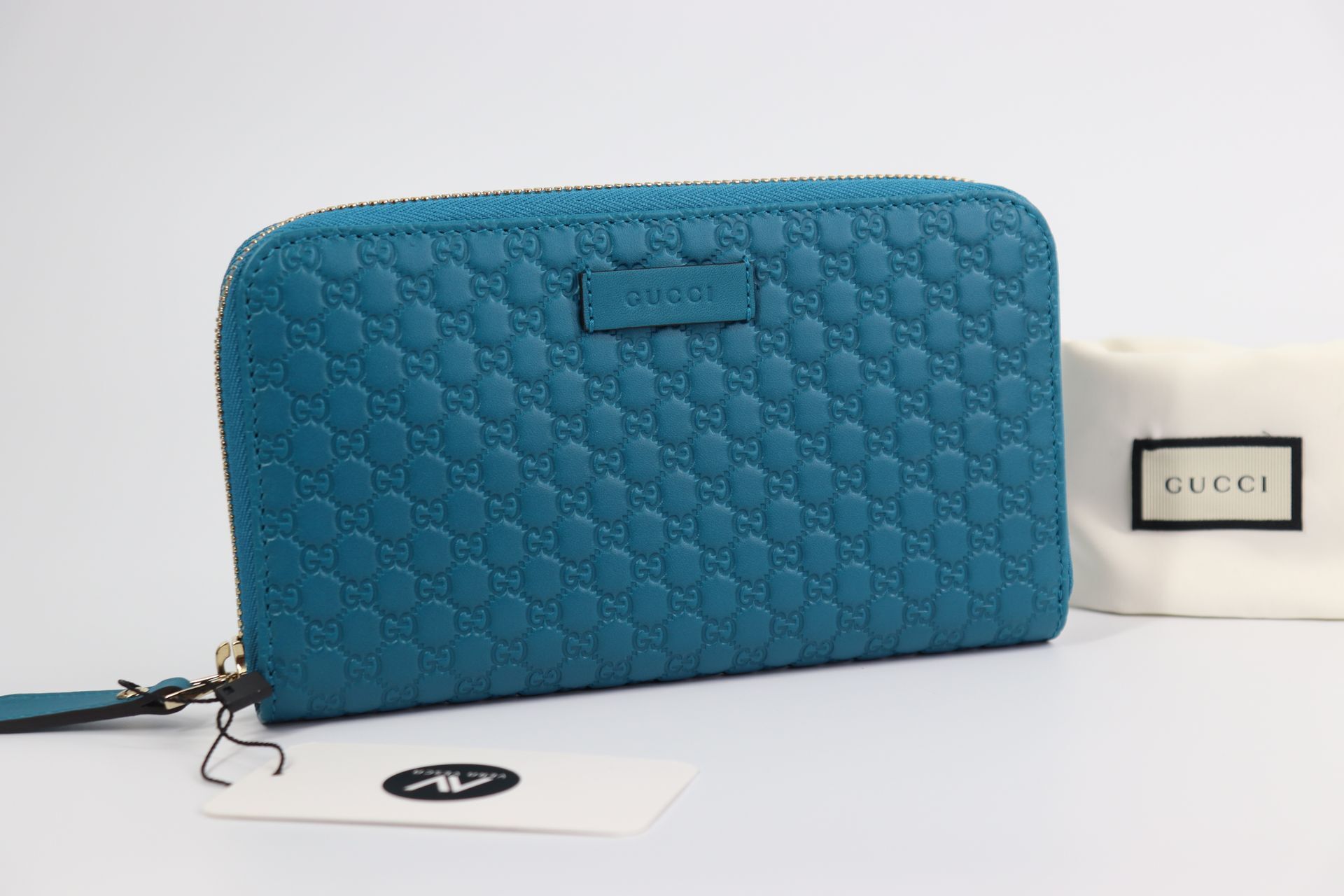 *NEW*Gucci Cobalt Leather Micro GG Guccissima Zip Around Wallet