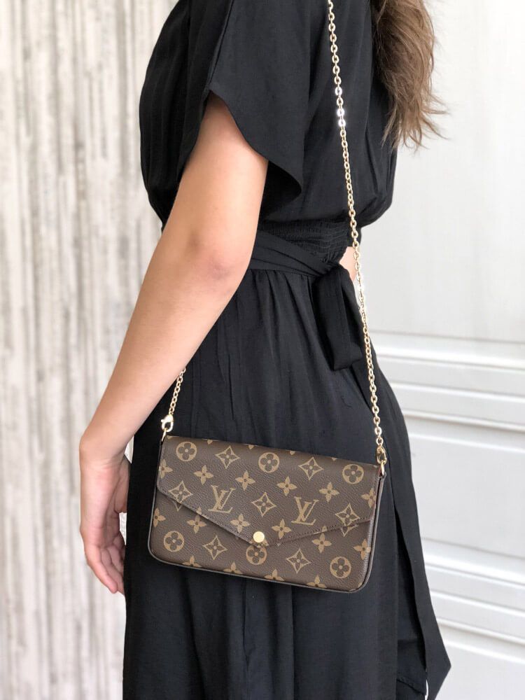 LOUIS VUITTON Monogram Pochette Felicie Chain Wallet Fuchsia - new style with Microfiber lining ​