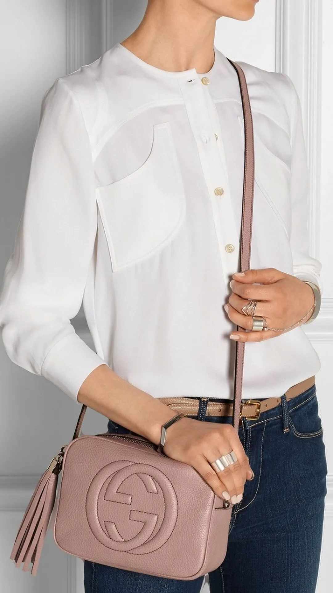 GUCCI Cellarius Calfskin Small Soho Disco Bag Dark Cipria