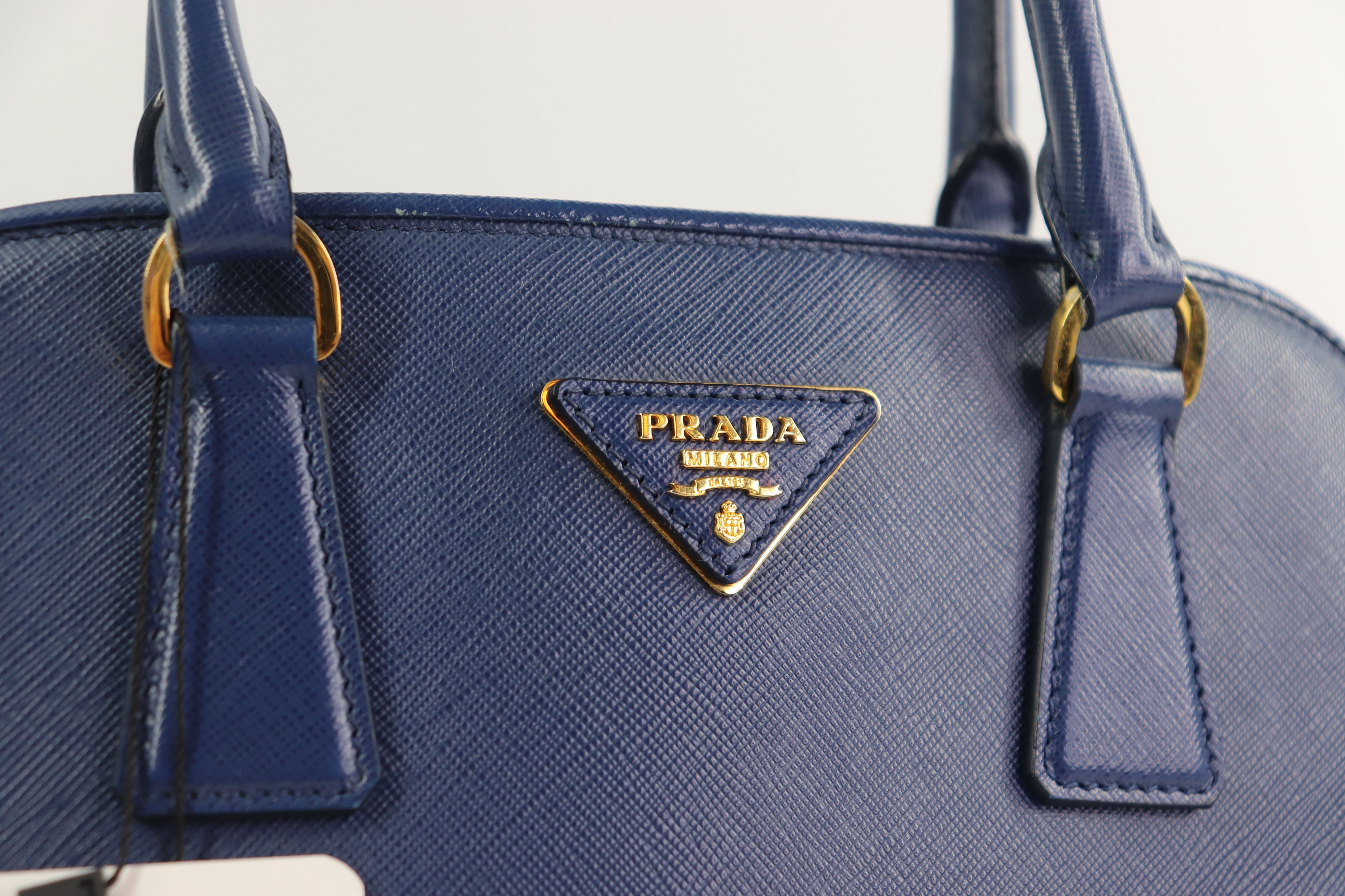 Prada  Saffiano Vernice Medium Open Promenade Tote Bluette