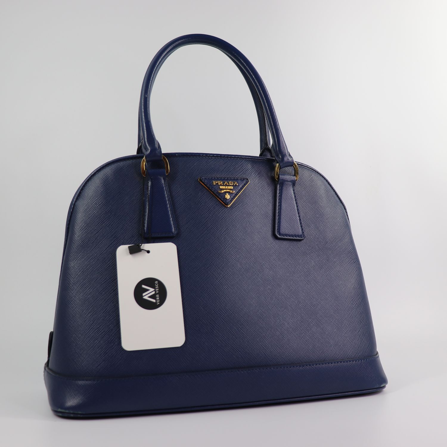 Prada  Saffiano Vernice Medium Open Promenade Tote Bluette