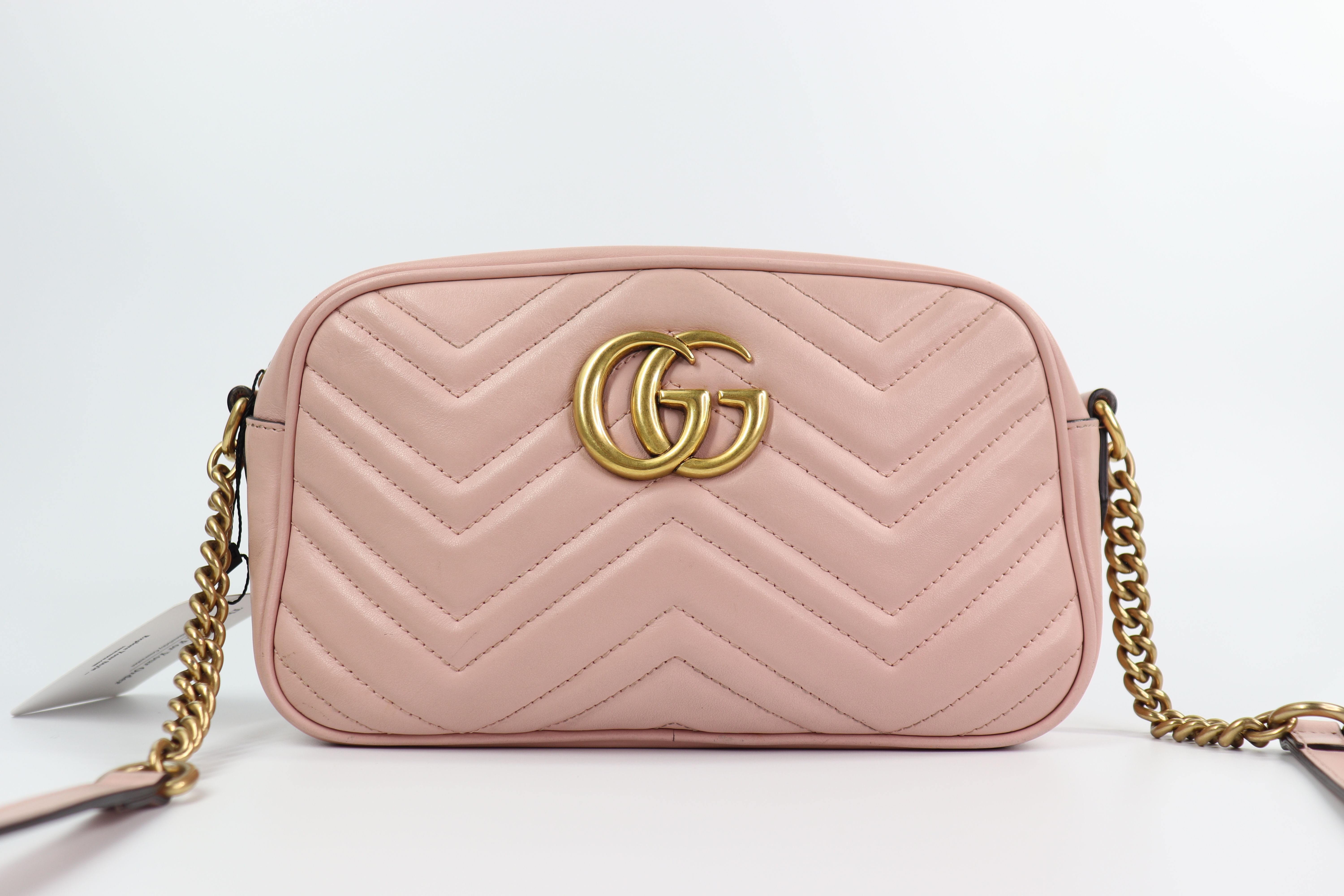 Gucci  Calfskin Matelasse Small GG Marmont Chain Shoulder Bag Perfect Pink