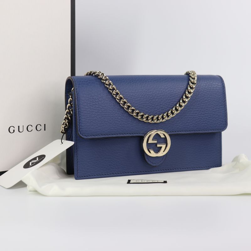 GUCCI Dollar Calfskin Interlocking G Chain Wallet Caspian