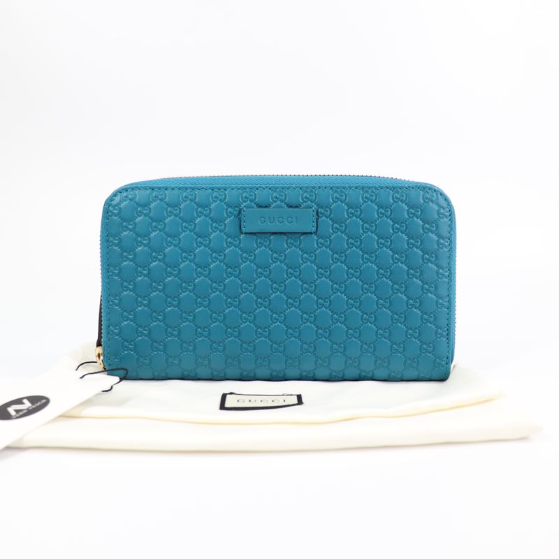 *NEW*Gucci Cobalt Leather Micro GG Guccissima Zip Around Wallet